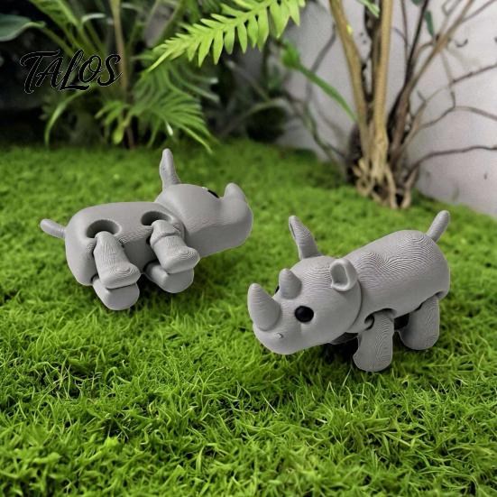 Smooth Edge Rhino Model 3D Printed Knitted Rhinoceros Figurine, Mini Fidget Toy with Collectible Statue Movable Joints, Wild Animal Figure for