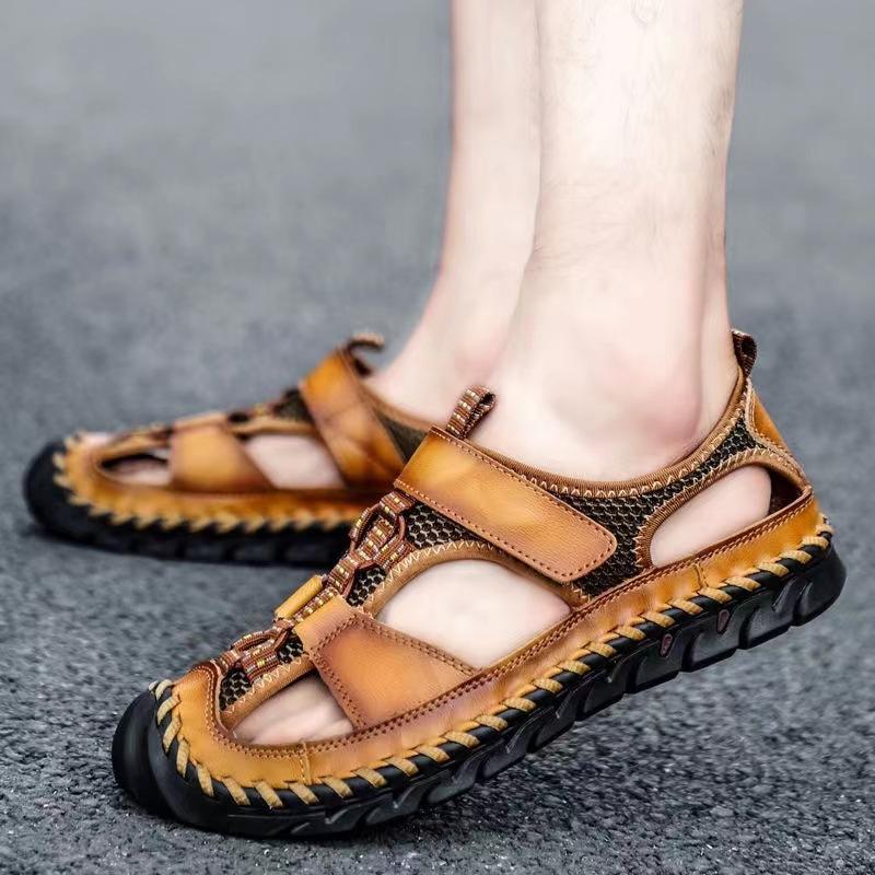 Fashion Summer Sandals Leather Breathable Men Beach Shoes Luxury Outdoor Casual Sandals Man Wading Shoes Non-slip Comfort Slippers