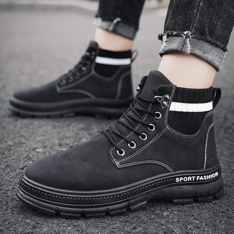 Autumn New Martin Boots Men's Versatile Casual Velvet Thickened Warm High-top Autumn Tooling Short Boots Men's Snow Boots