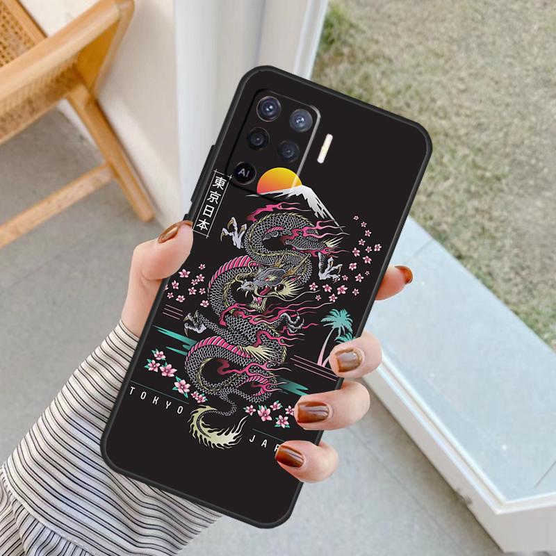 Japanese Wave Anime Dragon Case For Oppo A18 A78 A98 A38 A58 A60 A80 A40 A96 A76 A16 A94 A74 A54 A15 A17 A57 A77 A5 Pro