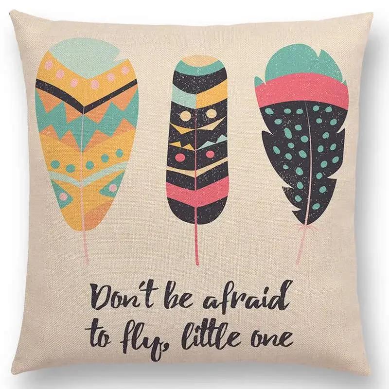 Feather Pattern Decorative Letters Cushion Cover Beautiful Word Be Brave Kind Dream Home Decor Sofa Throw Pillow Case