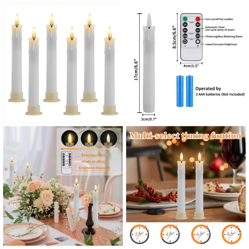 Flickering Taper Led Candles with Remote Control and Timer Flameless LED Candlesticks 3D Flame Candles for Christmas Halloween