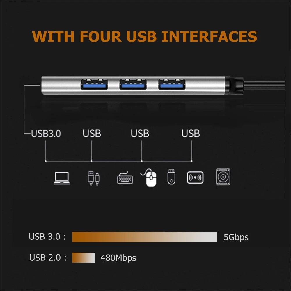Aluminum Alloy Splitter Multi-function One Drag Four Hubs Hub Expander High-speed Computer Multi Interface Dock