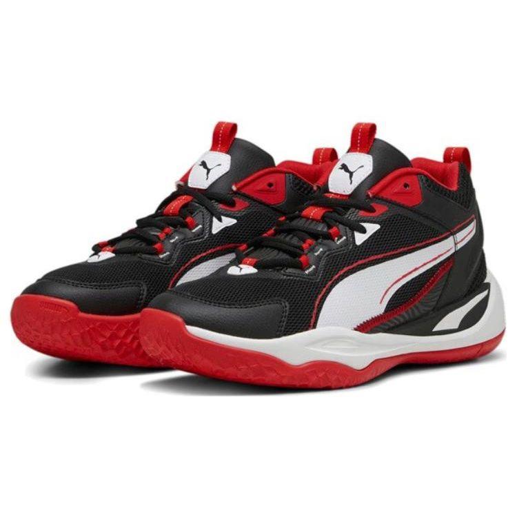 Puma Playmaker Versatile Comfortable Non-Slip Mid-Top Basketball Shoes Unisex Sneakers Black White Red 392330-01