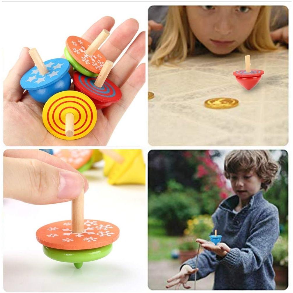 Pack of 12 Wooden Spinning Tops, Wooden Spinning Tops, Colorful Wooden Spinning Tops, Toy Spinning Tops for Children