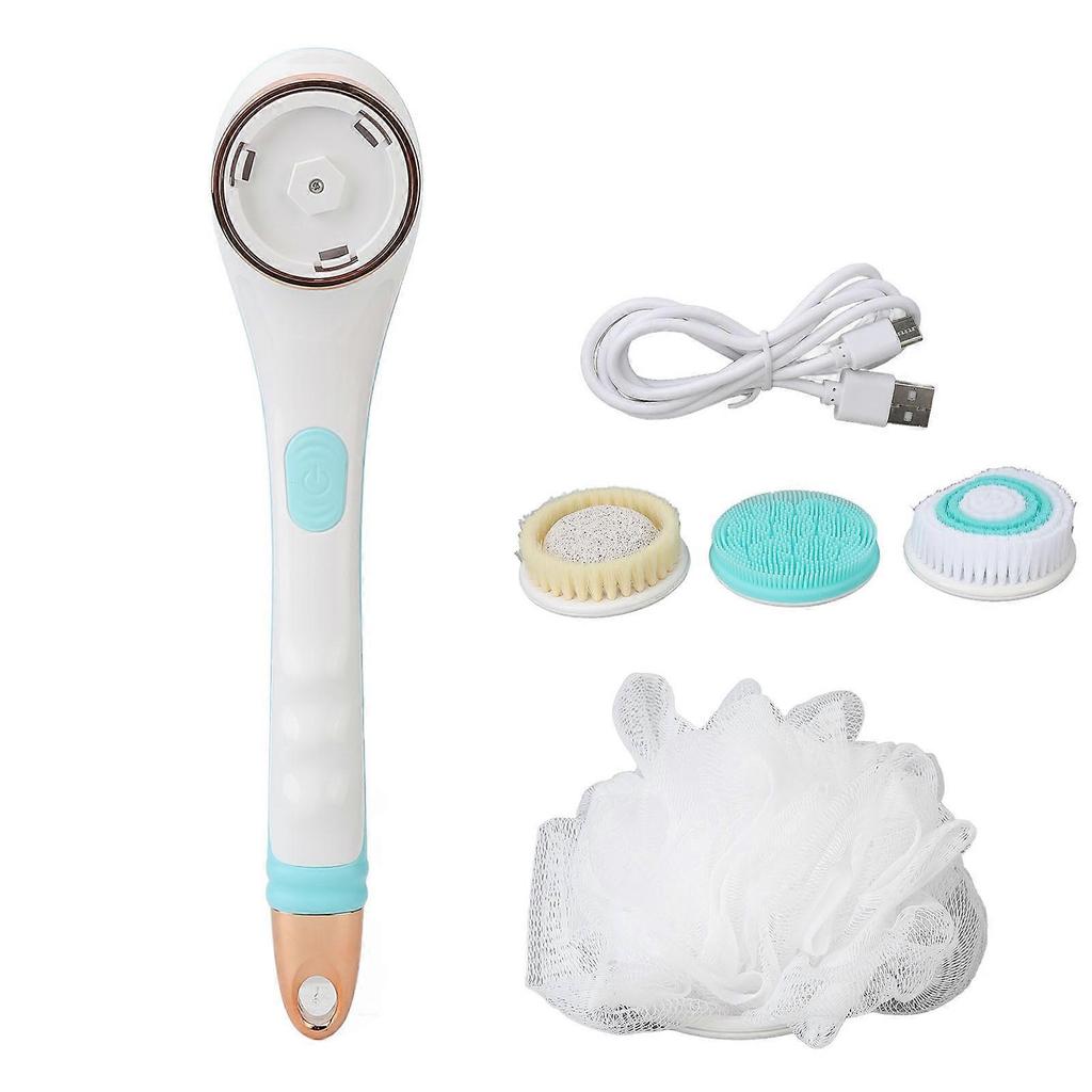Electric Body Brush Set 360 Degrees Rotating 4 Heads Long Handle Bath Cleansing Scrubber