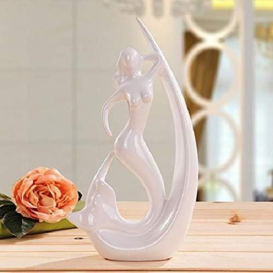 Mermaid Shape Ceramic Home Decor Figurine| Office or Living Room Showpiece Artifact for TV Unit Centre Table |