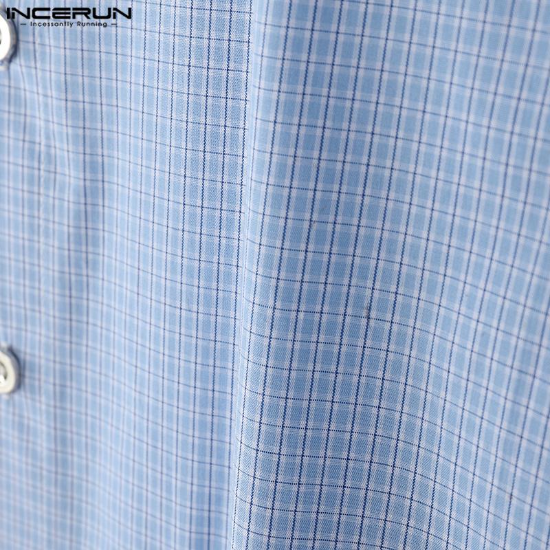 INCERUN Oversized Men Lapel Neck Long Sleeve Floral Print Plaid Casual Shirts Tops