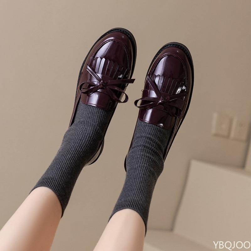 Fashion Retro casual women's bow small leather shoes breathable simple comfortable in spring women's single shoes coarse single shoes