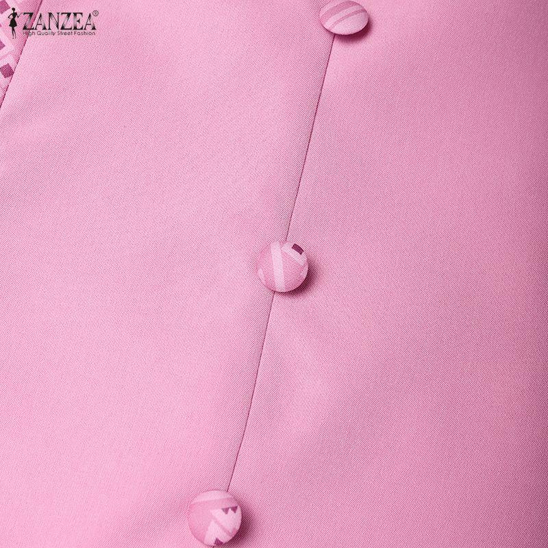 ZANZEA Women Casual V-Neck Summer Short Sleeve Print Dress