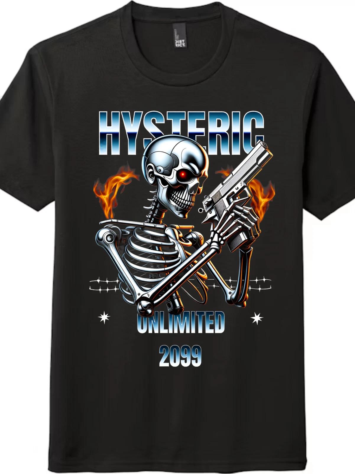 Cyberpunk Skeleton with Gun & Flames Graphic Tee - Unisex Edgy T-Shirt S