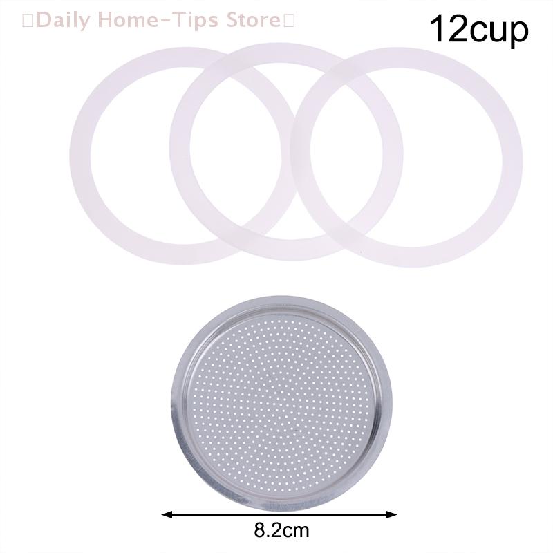 2026 New1 Set (3Pcs Silicone Gaskets & 1Pc Aluminum Filter) Coffee Machine Pot Bottle Replacement Compatible with 3/6/9/12 Cup