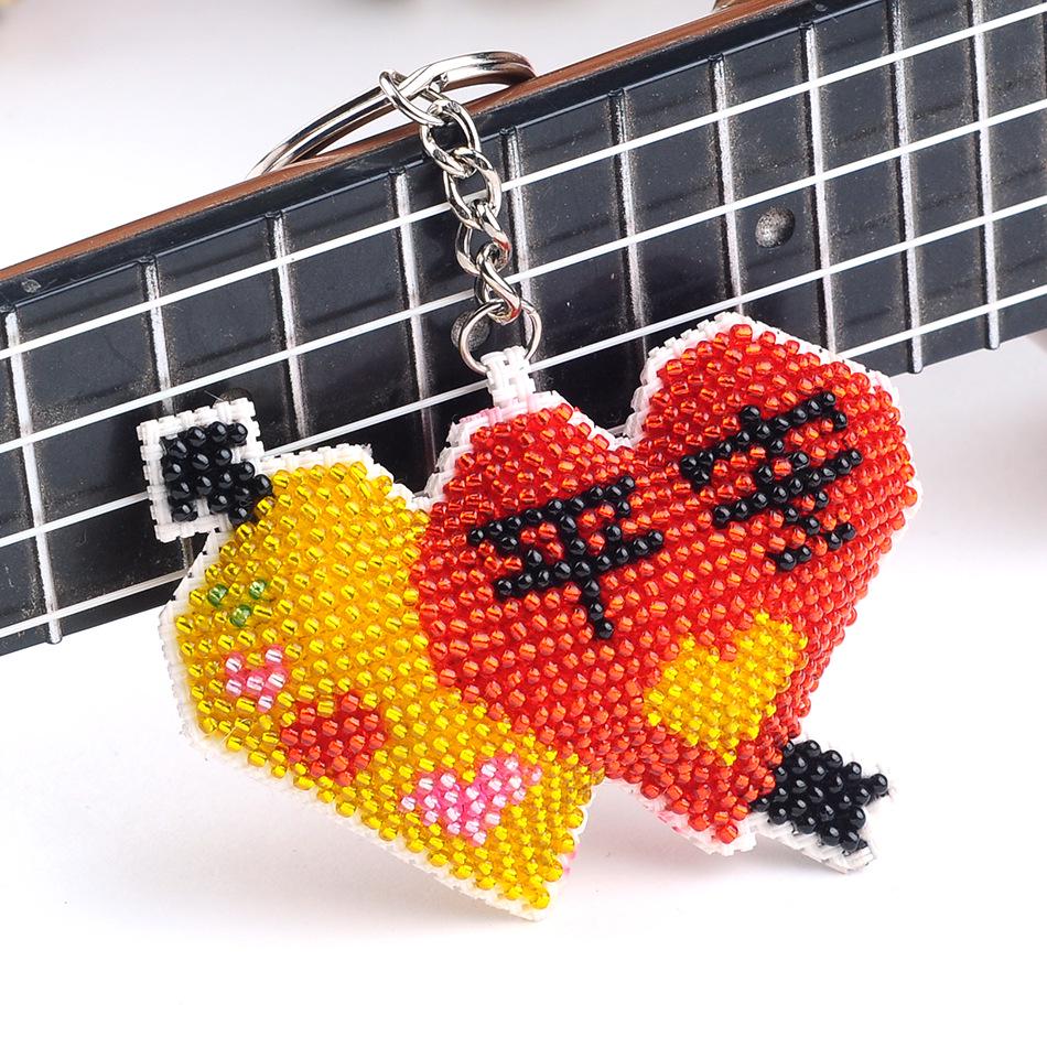 Cupid s Love & Peace Cross-Stitch Ornament with Beaded Embroidery Keychain