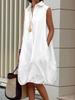Summer New Product Solid Color Sleeveless Large Size Loose Lapel Medium and Long Women's Shirt Dress Vacation Style