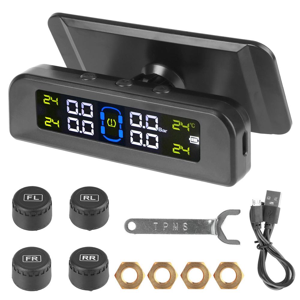 Car Solar TPMS Tyre Pressure Monitoring System 4pcs 433.92MHz Sensors Digital Tire Temperature Tester Set Automotive Accessories