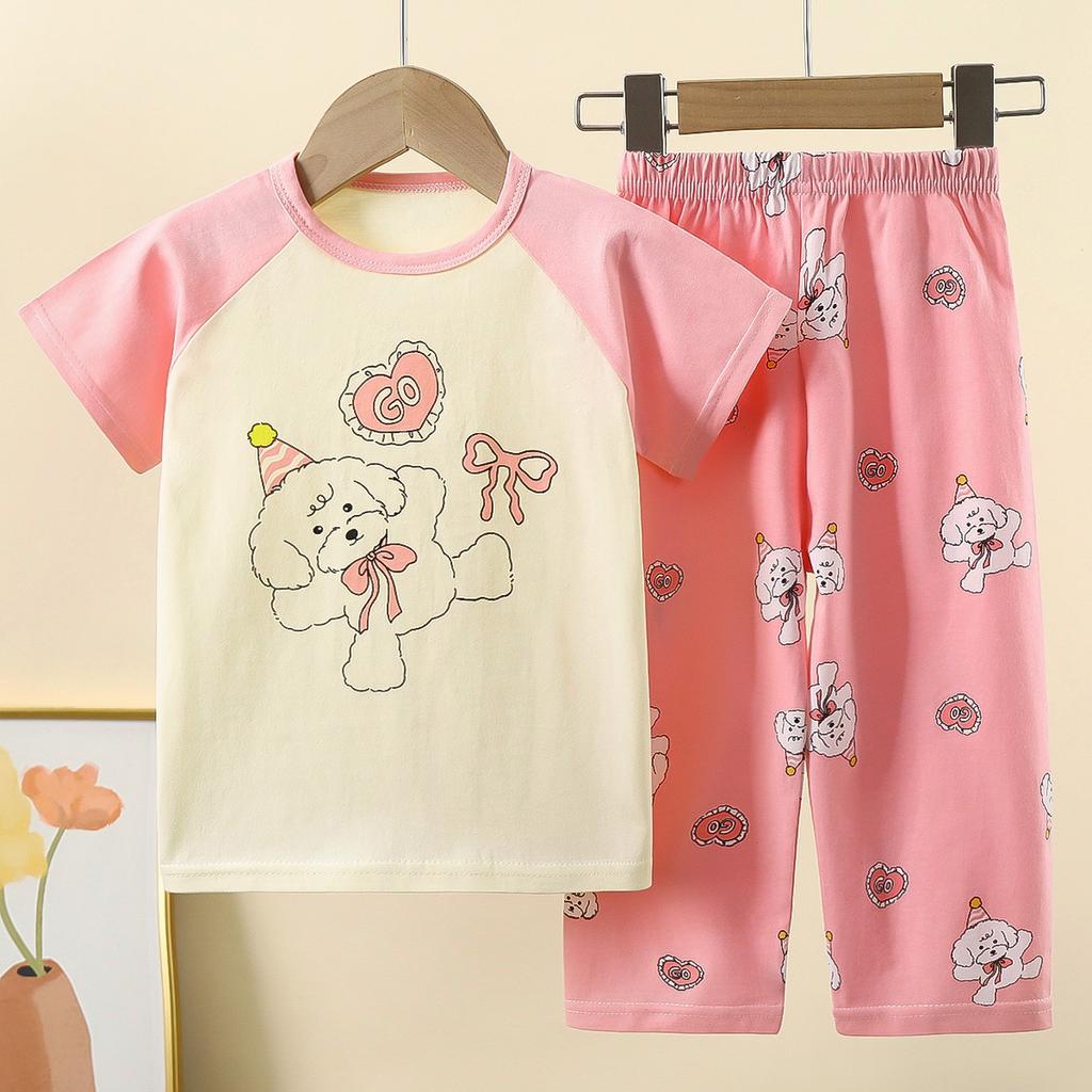 Kids Summer Cotton Short Sleeve Set Class A Baby Air Conditioner Clothes Boys Girls Home Pajamas