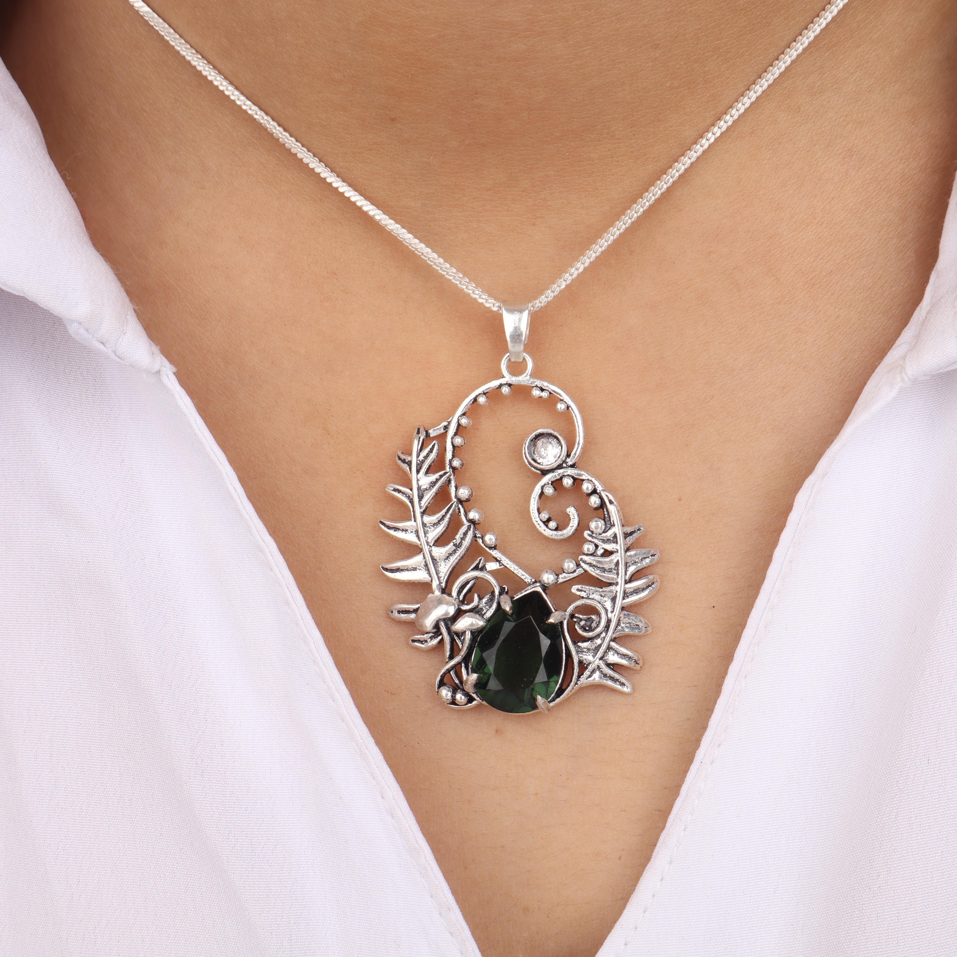 

Green Tourmaline Gemstone 925 Sterling Silver Jewelry Good-Luck Pendant1.8 Gift For Wife CP-42-5