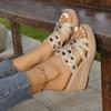 Large size summer new retro casual rhinestone high heel one-character women's wedge heel slippers