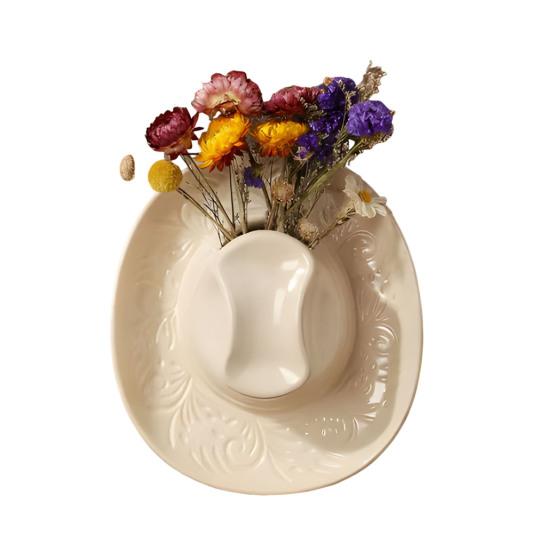 Hars Cowboyhoed Wandplanter Handgemaakte Wandhangende Vaas Western Boho Wanddecoratie voor Badkamer Woonkamer Kantoor Huisdecoratie