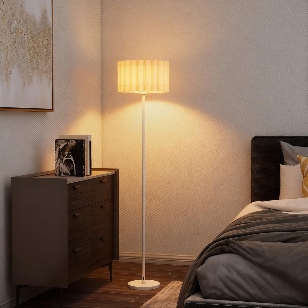 Floor Lamp in Retro Style, Plastic Lampshade, Foot Switch, Metal Rod, White