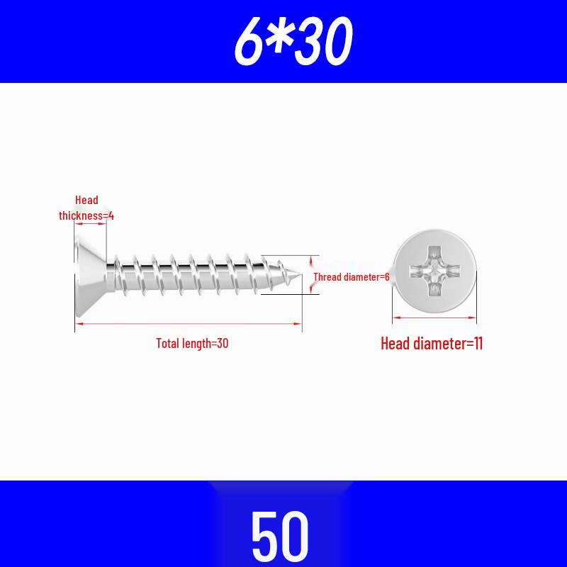 304 Edelstahl Kreuzschlitz Senkkopf Selbstschneidende Holzschrauben M3/M4/M5