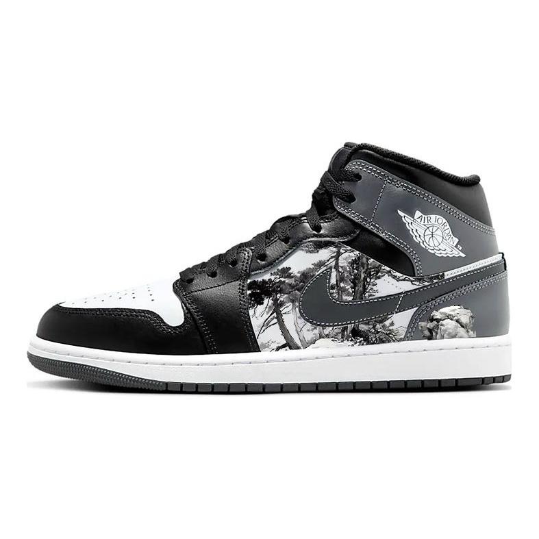 Jordan Air Jordan 1 Cushioning Slip Resistant Abrasion Resistant Mid top Vintage Basketball Shoes Unisex Black White DQ8426-001(Team56-)