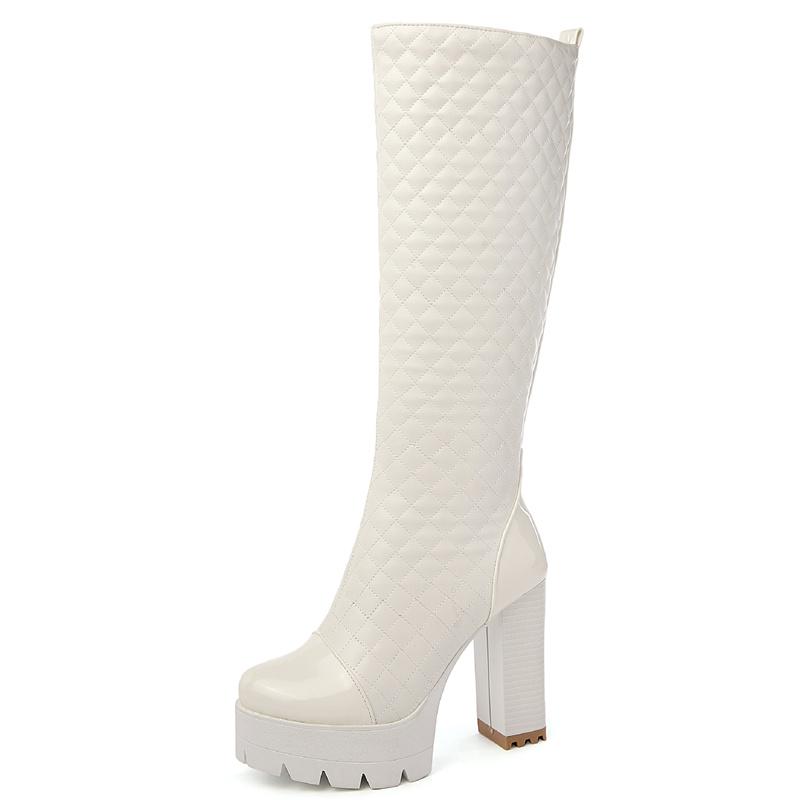 

Панк-сапоги женские зимние туфли на платформе с высоким каблуком сапоги до колена модные зимние сапоги женские сексуальные черные белые длинные туфли женские 37 белый