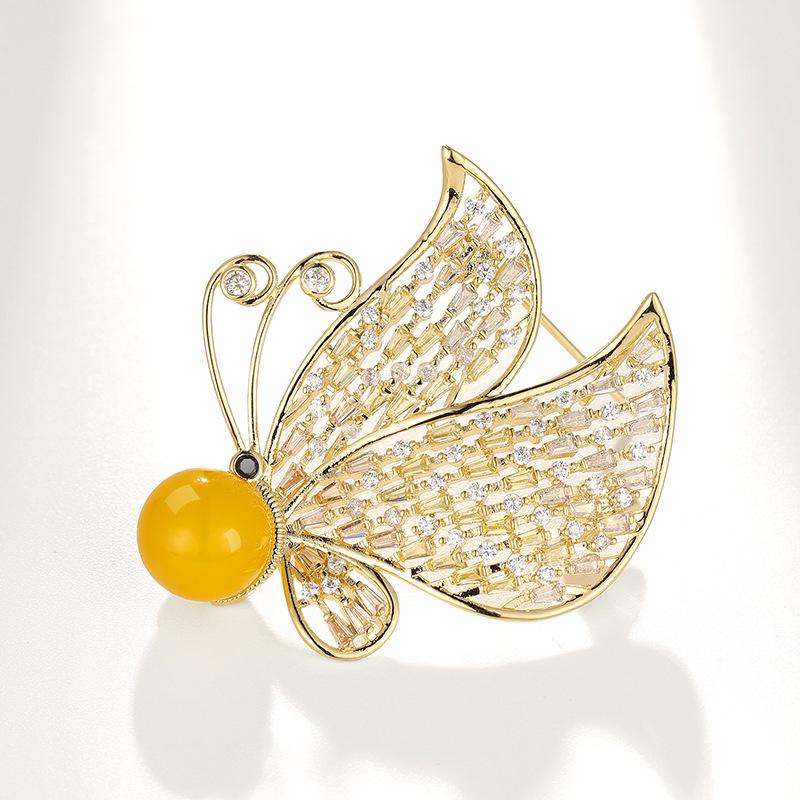 Elegant Agate Zircon Butterfly Brooch - Versatile Fashion Accessory  Gift Corsage
