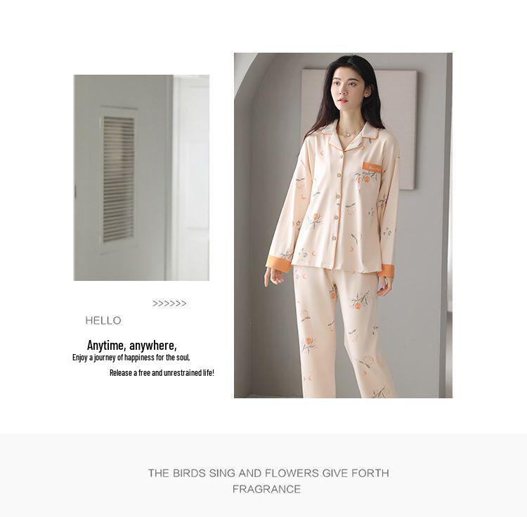 Damen Übergröße Baumwoll-Cardigan-Pyjama-Set - Langärmlig, Zweiteilig, Perfekt für Herbst/Frühling