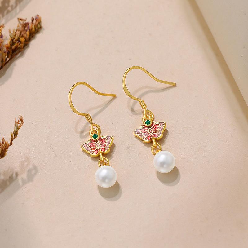 

Butterfly Stud Earrings: 925 Sterling Silver, Chinese Palace Style, Qipao Inspired, Light Luxury Ear Hooks for Women Electroplated Gold