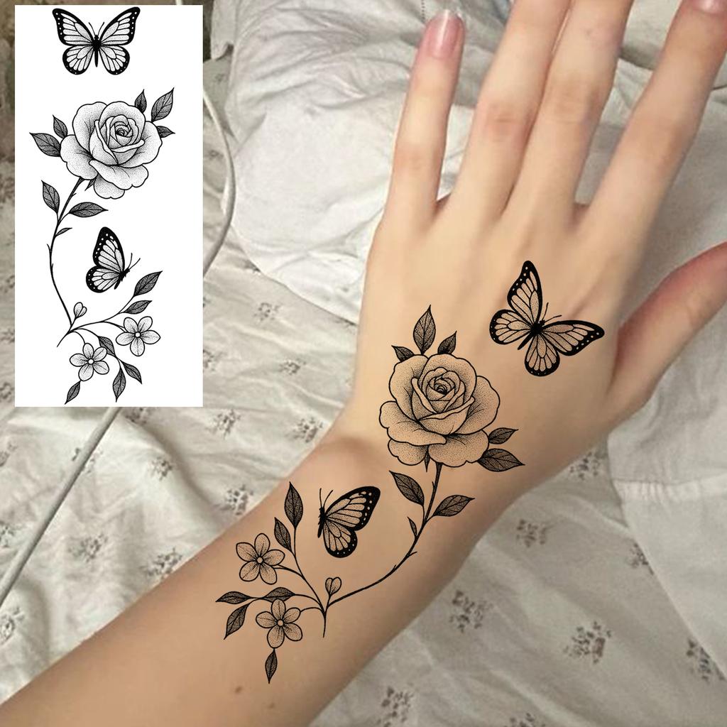 1 Sheet Ocean Jellyfish Geometric Temporary Tattoos For Women Men Hands Foot, Fake Tattoo Stickers Waterproof Realistic Tattoos