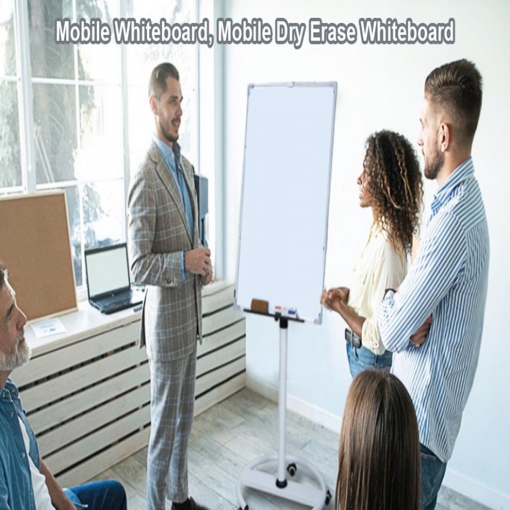 Erasable Writing Board With Magnetic Surface Adjustable Height Round Wheel Base Office Whiteboard Pen Holder Flip Chart Hook