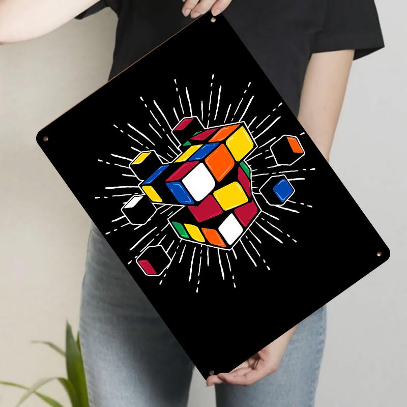 

Creative Rubiks Cube Metal Wall Art Modern Home Decor for Living Room Study Room Puzzle Theme Decorative Hanging 20x30cm（7.8x11.8inch）