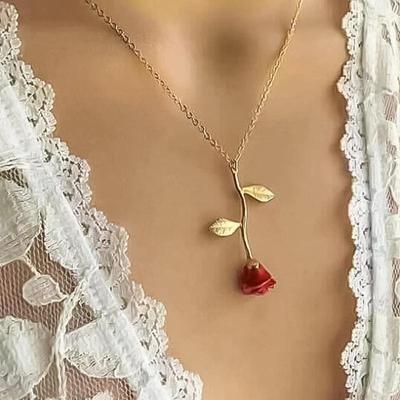 New Fashion Retro Rose Imitation Gold and Silver Necklace Pendant Long Chain Pendant Simple Necklace