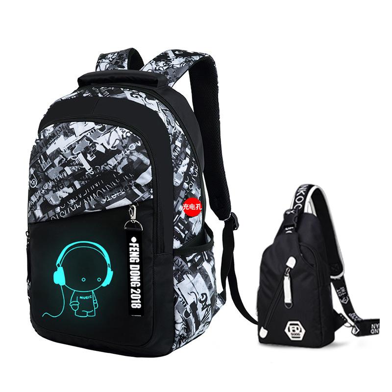 Waterproof Leisure Printed Backpack for Middle and High School Students, Luminous Safety Backpack To Reduce The Burden of Computer Backpack