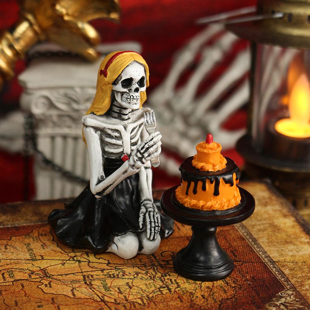 Skull Girl Statue Halloween Decor Skeleton Figurine Home Decoration Gothic Birthday Party Centerpiece for Table Shelf Display
