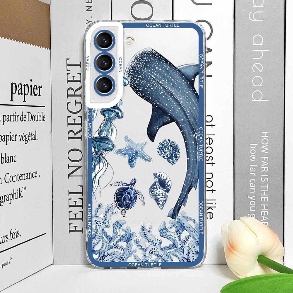 Cool Ocean Turtle Phone Case for Samsung Galaxy A55 A54 A53 A52 A51 A70 A32 A31 A22 A13 4G 5G Sea Blue Turtle Design Clear Cover