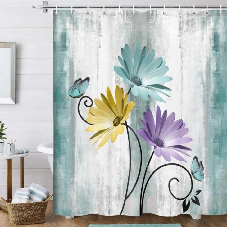 Pet Friendly Floral Shower Curtain Waterproof Polyester Bathroom Decors With Reinforced Edges For Safety