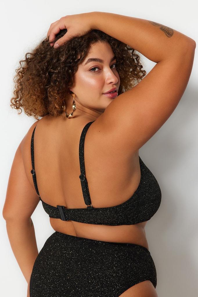 Women's Style Plus Size Black Lurex Fabric Bralette Bikini Top