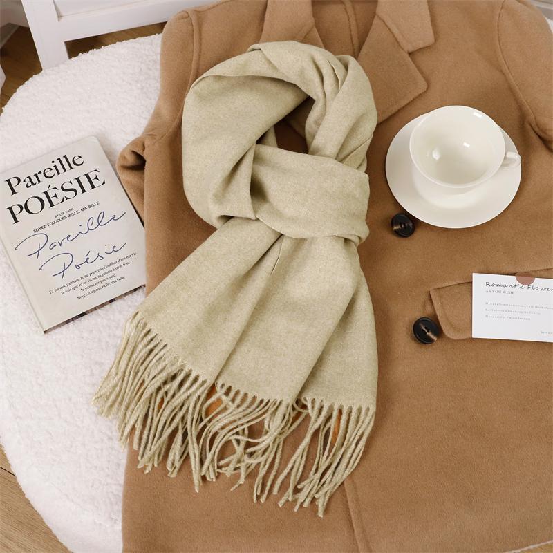 30*180cm Korea Styles Solid Color Cashmere Winter Warm Women Scarf Thicken Shawl Tassels Pashmina Hijab Wrap Windproof Foulard