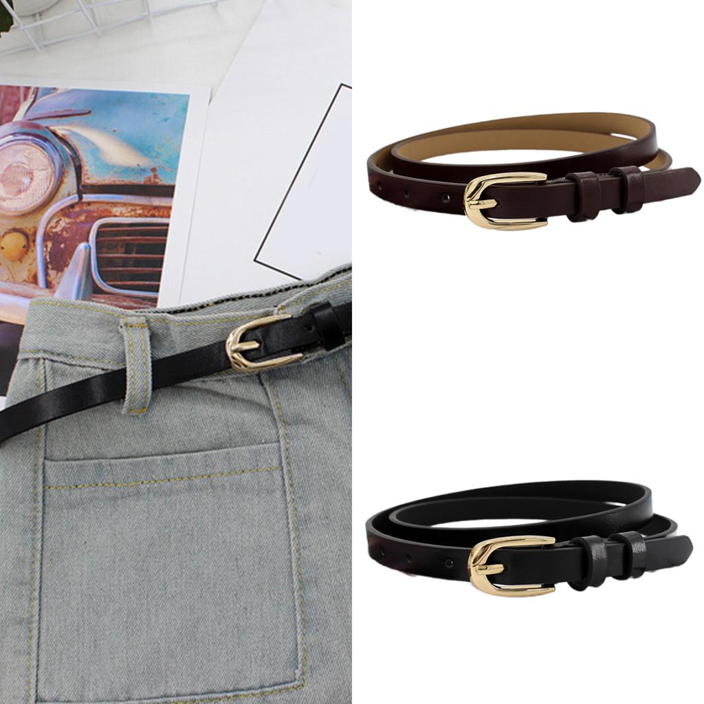 Women Faux Leather Belt Thin Waistband Decorative Waist Ornament for Jeans and Dresses Elegant Design with Gold Buckle