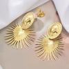 Fashion Exaggerated Oval Sun Hanging Ear Clip for Women Big Personality Statement Earrings Without Pierced Jewelry Accessories