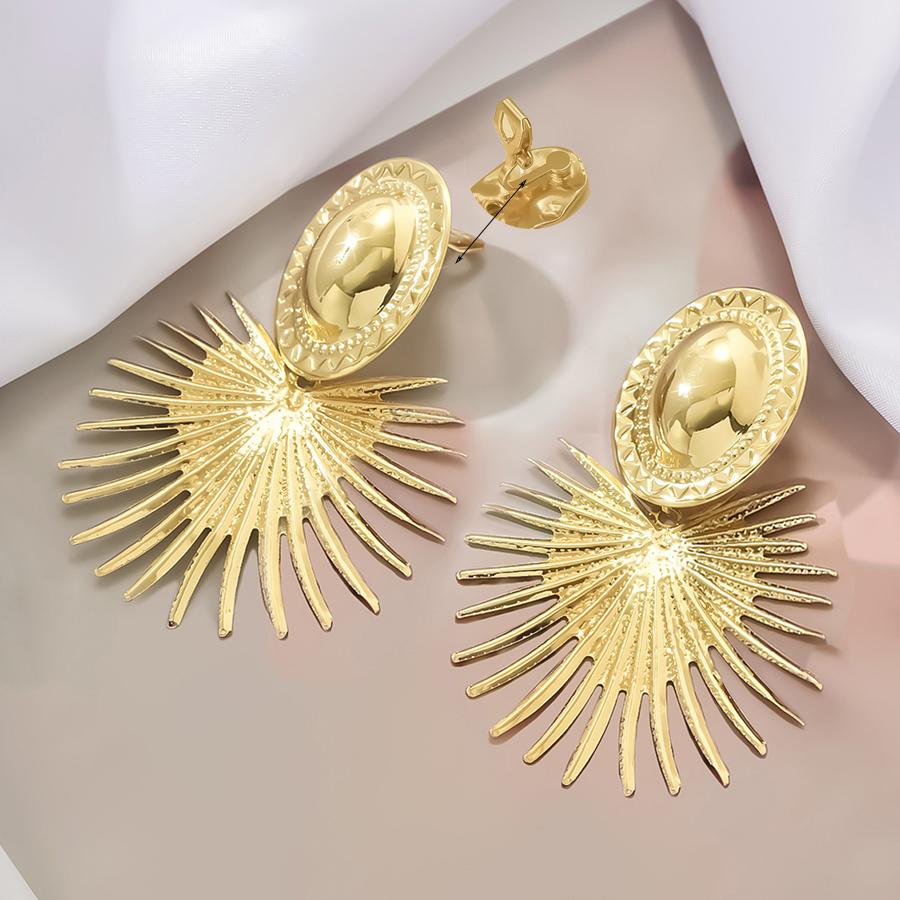 Fashion Exaggerated Oval Sun Hanging Ear Clip for Women Big Personality Statement Earrings Without Pierced Jewelry Accessories