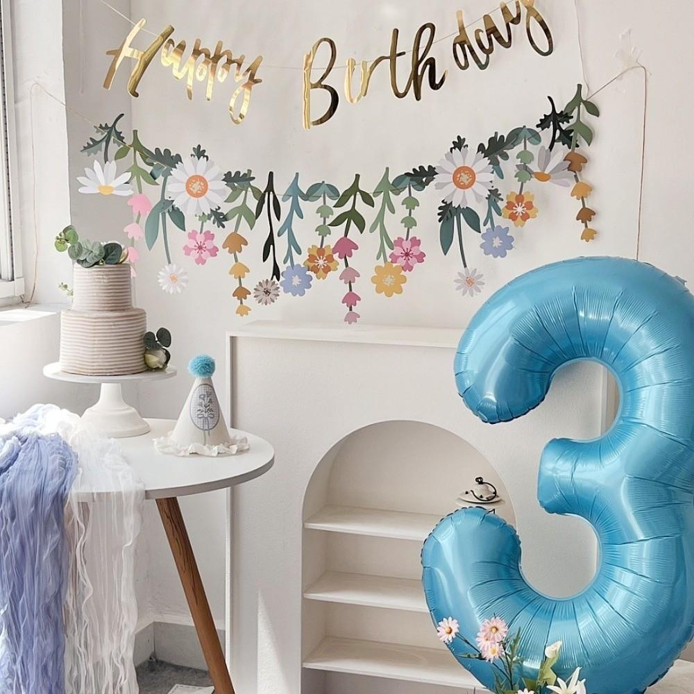 Double Sided Flower Paper Banner Spring Theme Floral Leaf Floral Hanging Flag Romantic Cartoon Party Scene Prop