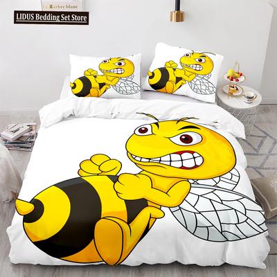Set Copripiumino Ape Matrimoniale Queen Size Giallo Bianco Nero Cartone Animato Ape Arrabbiata Stampa 3D Per Bambini Ragazzo Ragazza Adolescente Poliestere Set Biancheria da Letto