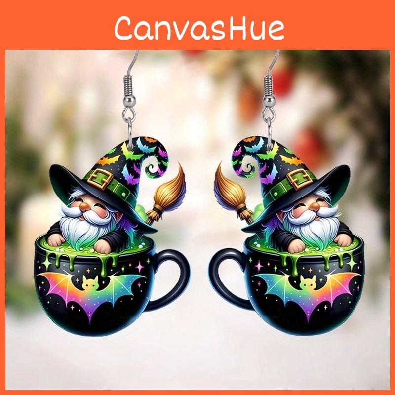 Halloween Tea Themed Cup Wizard Pattern Women Acrylic Earrings Festival For