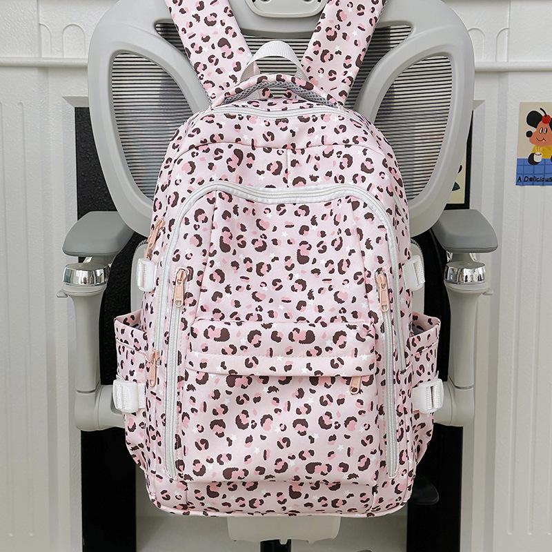 Schultasche Damen College-Stil Rucksack mit großem Fassungsvermögen 1011 neu Mittelschule Oberschule Einfach vielseitig Leopardenmuster Niedlicher Rucksack