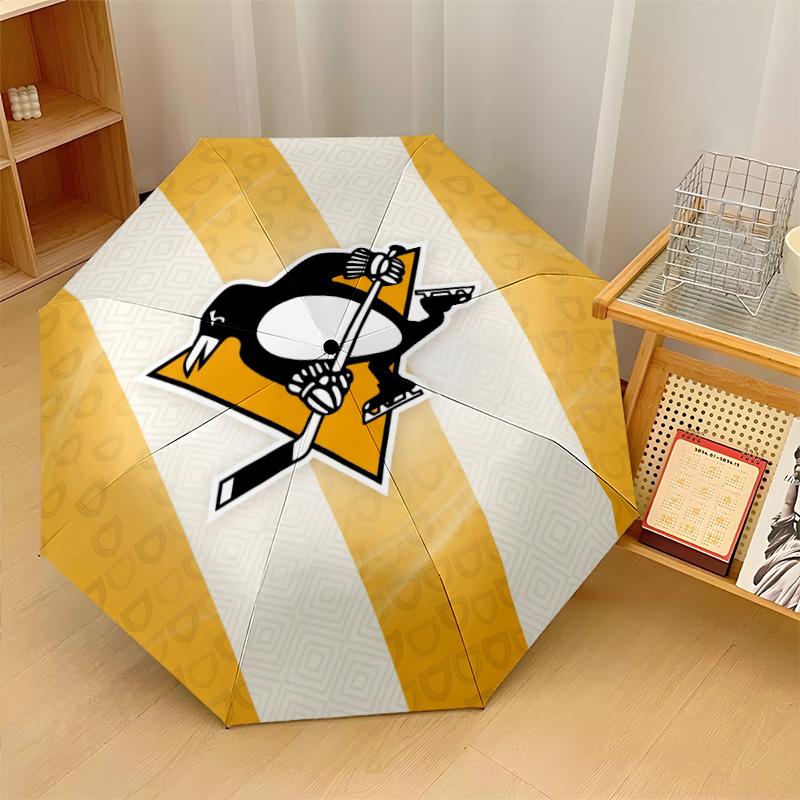 Pittsburgh Penguins Print Auto 8?Ribs Folding Umbrella Wind Resistant Lightweight Automatic Umbrella For Daily Travel