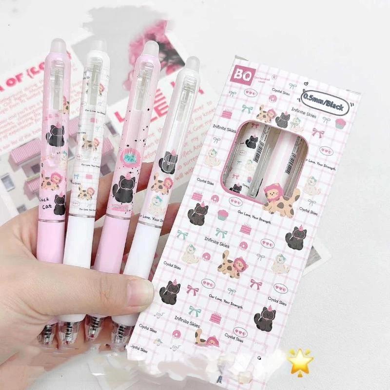 4Pcs/Set Kawaii Erasable Gel Pen 0.5Mm Blue And Black Ink Quick Dry Smooth Writing Pens School Office Stationery