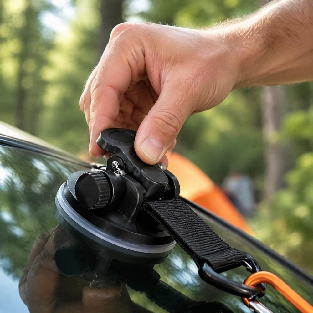 2PCS Black Suction Cup Hooks Reusable Tarp Securing Suction Cup Travel Load Fastening